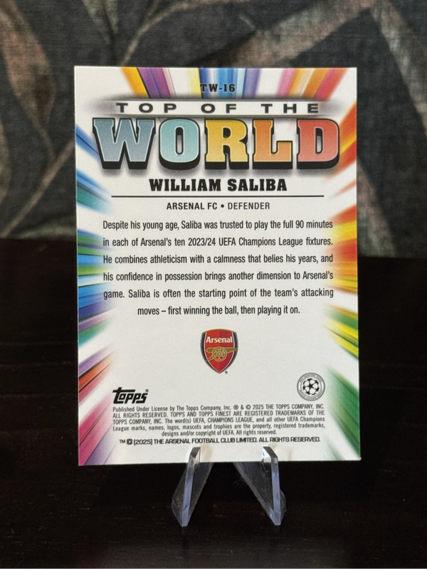 2024-25 Topps Finest - William Saliba Top of the Word - Arsenal