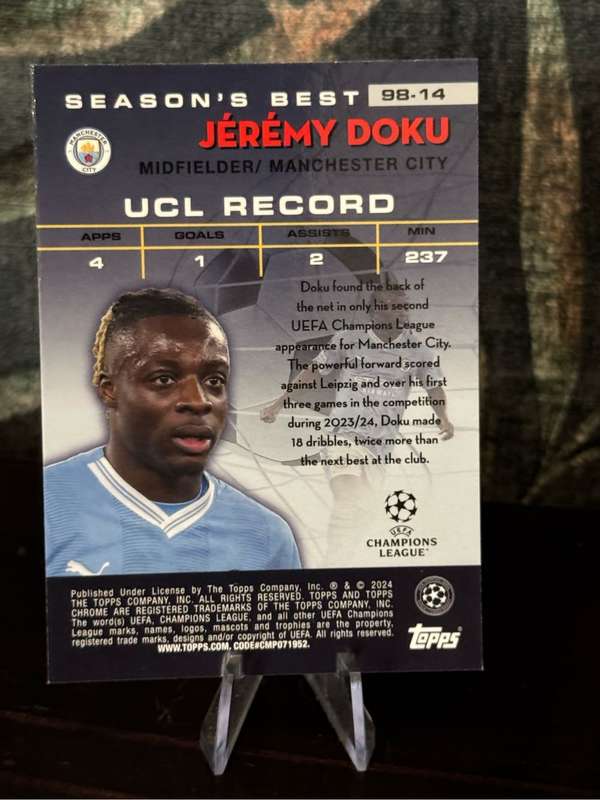 2024 Topps Chrome - Jeremy Doku Shooting Stars - Man City