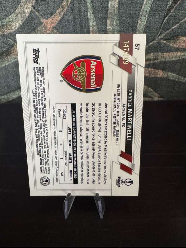 2022-23 Topps Chrome - Gabriel Martinelli Aqua Refractor 147/199