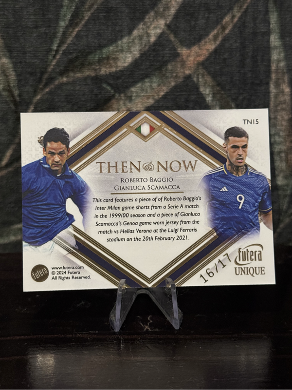 2024 Futera - Roberto Baggio Gianlucca Scamacca Then & Now 16/17 - Dual Player Worn Patch