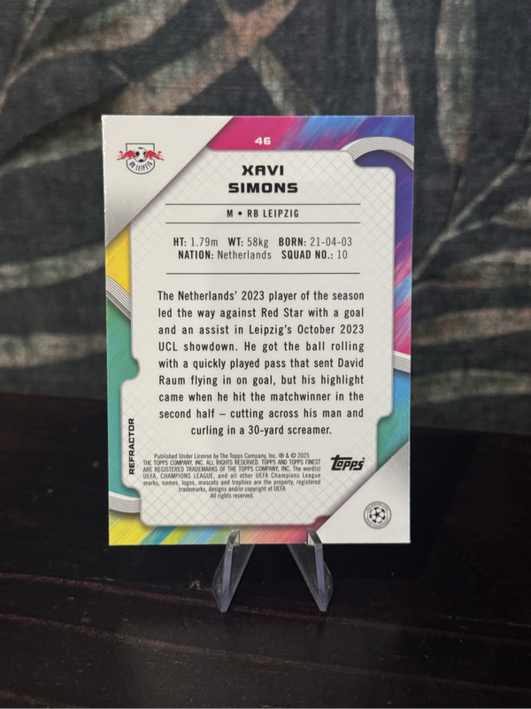 2025 Topps Finest - Xavi Simons Refractor - RB Leipzig