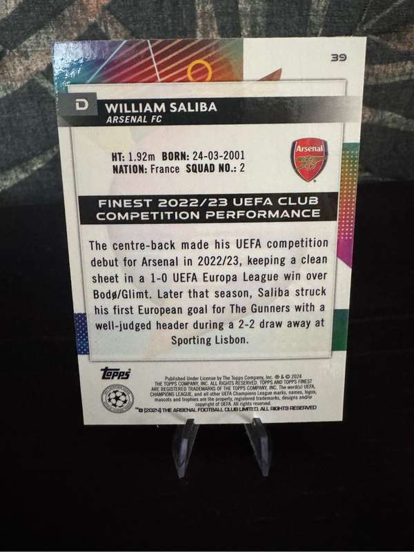 2024 Topps Finest - William Saliba Sky Blue Refractor 86/275