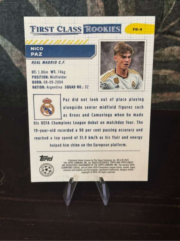 2024 Topps Finest - Nico Paz First Class Rookie - Real Madrid