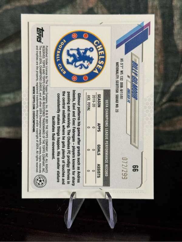 2021 Topps Chrome - Billy Gilmour Yellow Diamond Refractor RC 72/299 - Chelsea