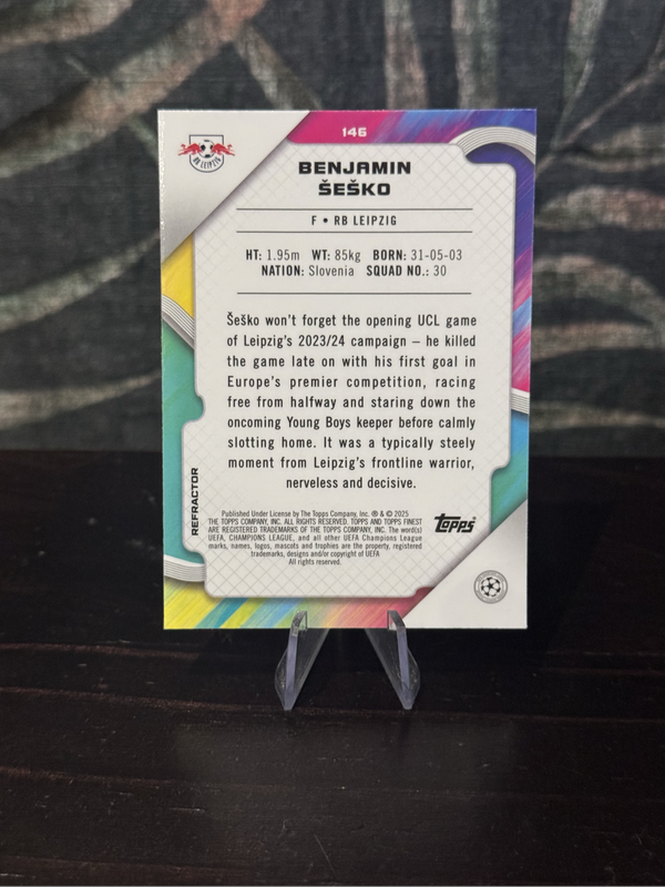 2025 Topps Finest - Benjamin Sesko Refractor - RB Leipzig