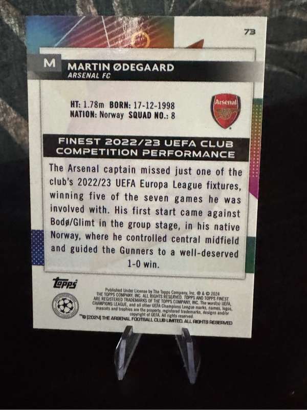 2024 Topps Finest - Martin Odegaard Purple Refractor 190/299