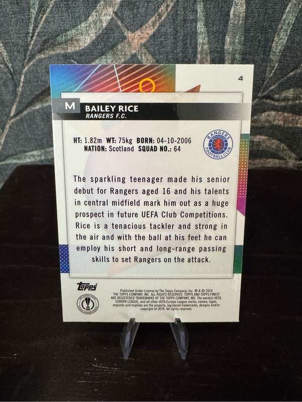2024 Topps Finest - Bailey Rice Purple Refractor /299 - Rangers
