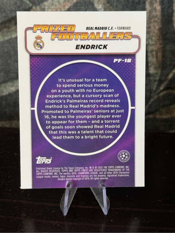 2025 Topps Finest - Endrick RC Prized Footballers - Real Madrid