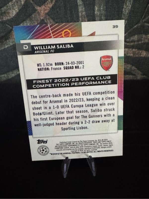 2024 Topps Finest - William Saliba Rose Gold Refractor 67/75
