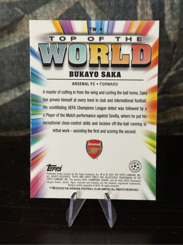 2025 Topps Finest - Bukayo Saka Top of the World - Arsenal