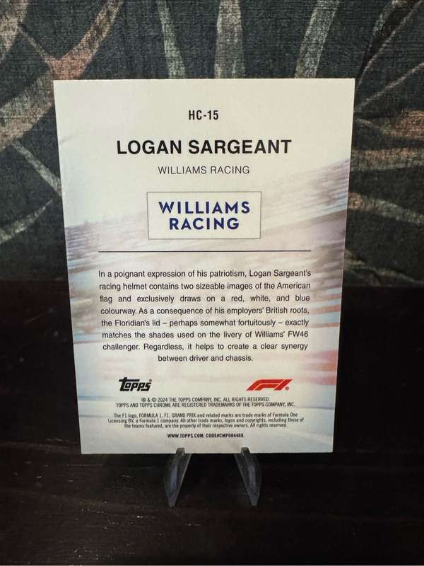 2024 Topps Chrome F1 - Logan Sargeant Helmet Collection