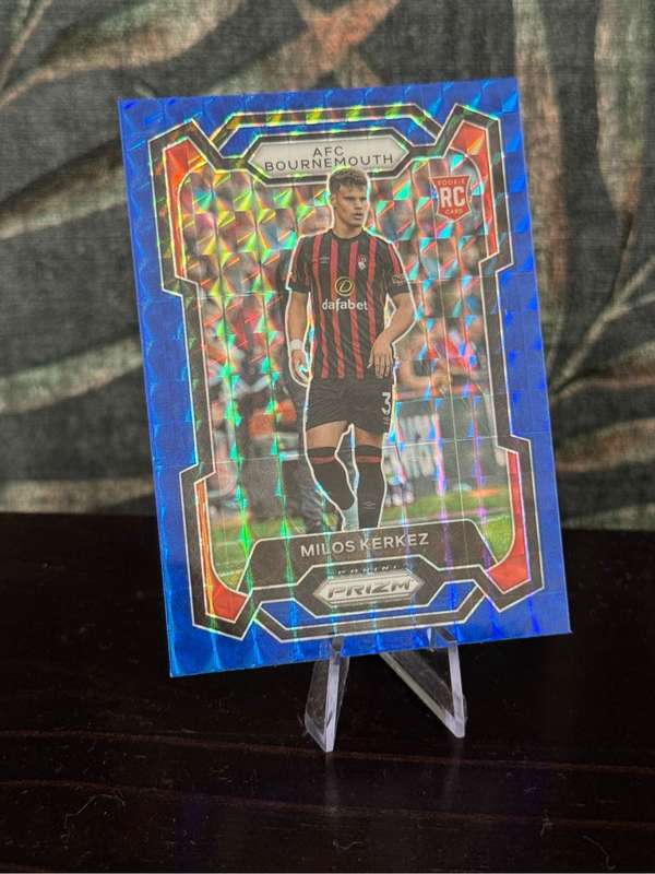 2023-24 Panini Prizm - Milos Kerkez Blue Mosiac RC - Bournemouth