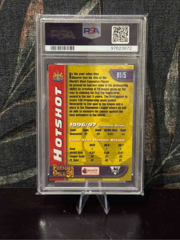 1997-98 Merlin - Alan Shearer Premier League Gold Hotshot PSA 6