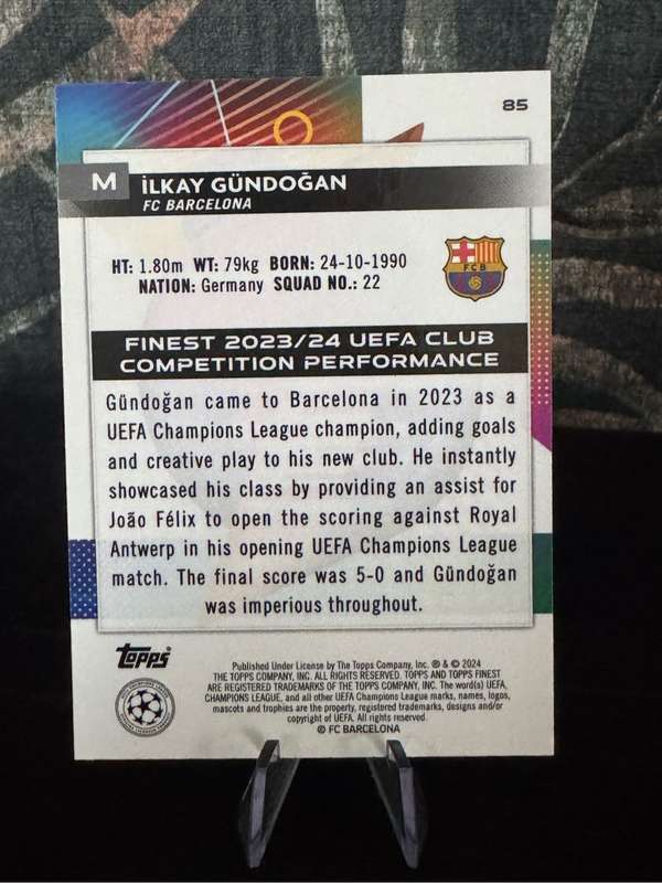 2024 Topps Finest - Ilkay Gundogan - Aqua Blue Refractor 221/250