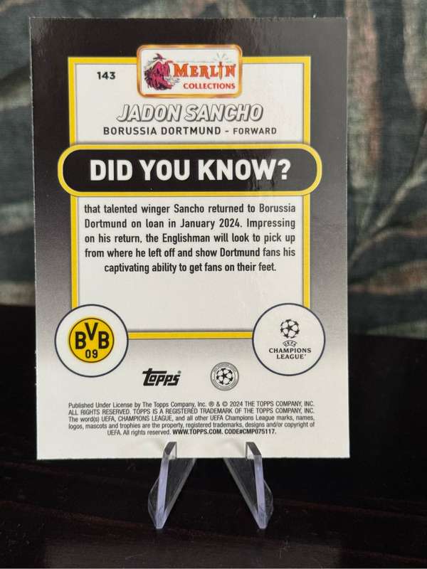 2024 Topps Merlin - Jaden Sancho Yellow Shimmer 6/175 - Borussia Dortmund