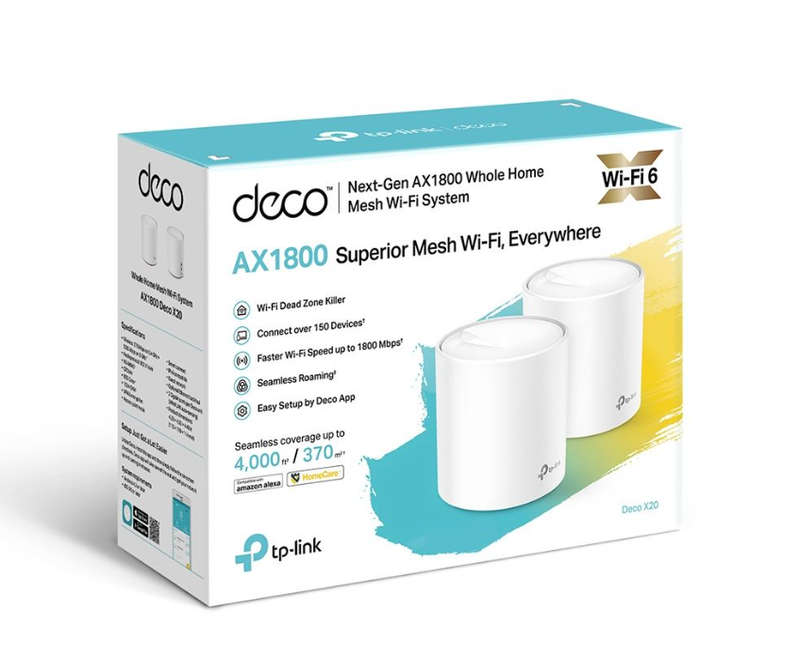 TP-Link Deco X20(2-Pack) AX1800 Whole-Home Mesh Wi-Fi 6 System(Tri-Band)
