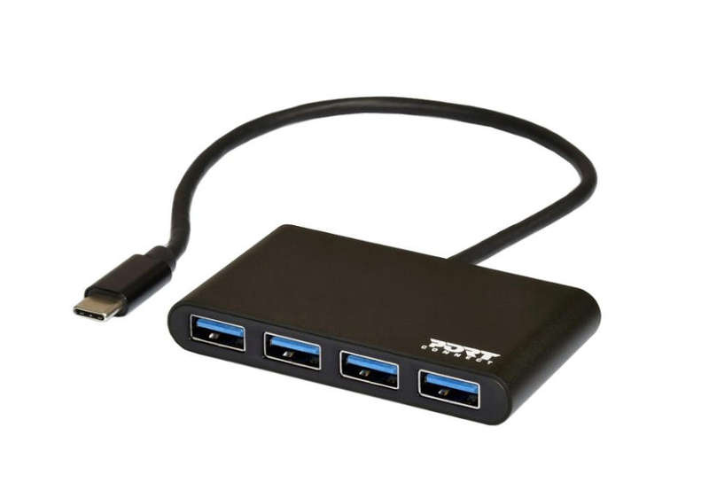 Port USB Type-C to 4 x USB3.0 5Gbps 30cm 4 Port Hub  Black