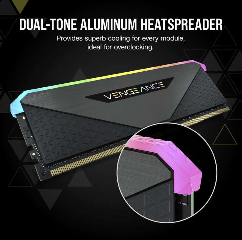Corsair Vengeance RGB RT 16GB (2 x 8GB) DDR4 DRAM 3200MHz C16 Memory Kit - Gunmetal with Black