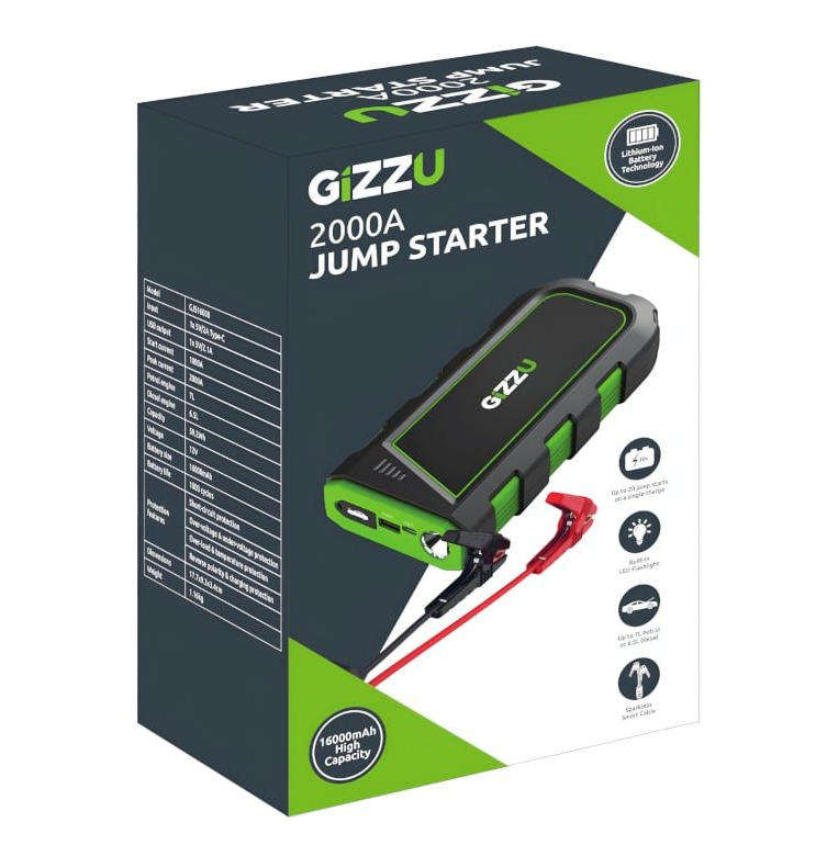 Gizzu - 2000A - Jump Starter - 16000Mah - Black