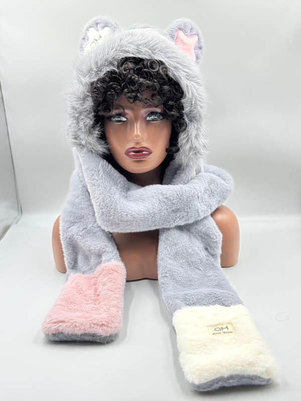 Furry Animal Hooded Hat-Scarves