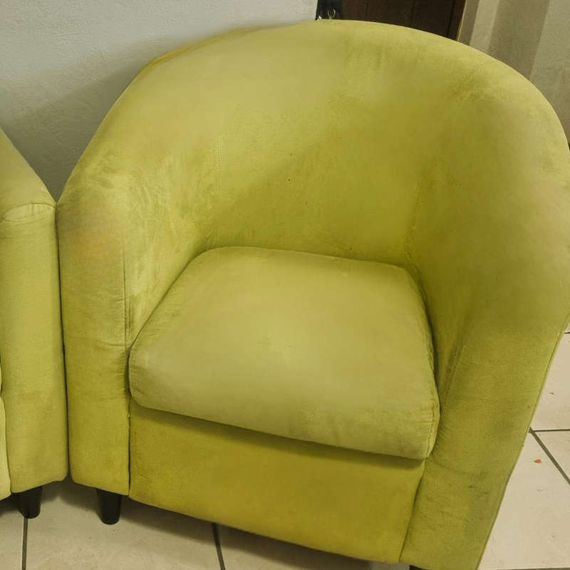 Very Comfortable Green Suede Tub Chairs x 2
