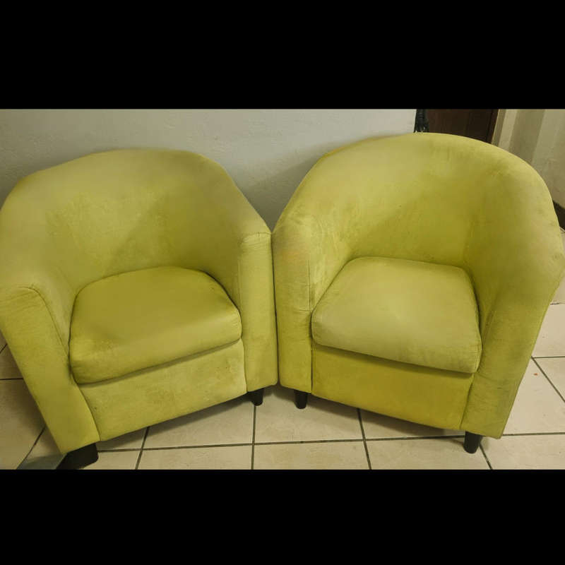 Very Comfortable Green Suede Tub Chairs x 2