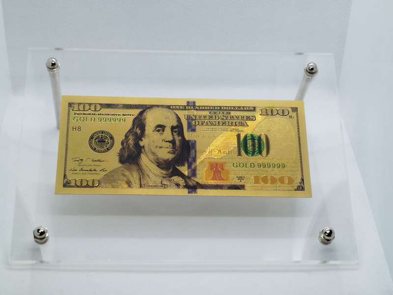 24K Gold Foil $100 Note + Acrylic Display Case