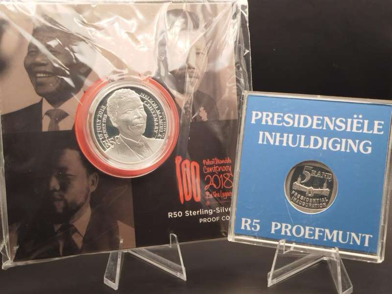 Mandela Collectors Duo | 2018 R50 Silver Centenary Proof + 1994 R5 Inauguration Proof | SA Min