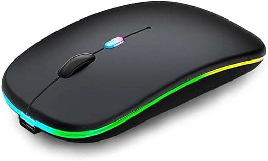 Rechargeable wireless RGB mouse - Silent, ergonomic, USB Bluetooth for PC, laptop & iPad