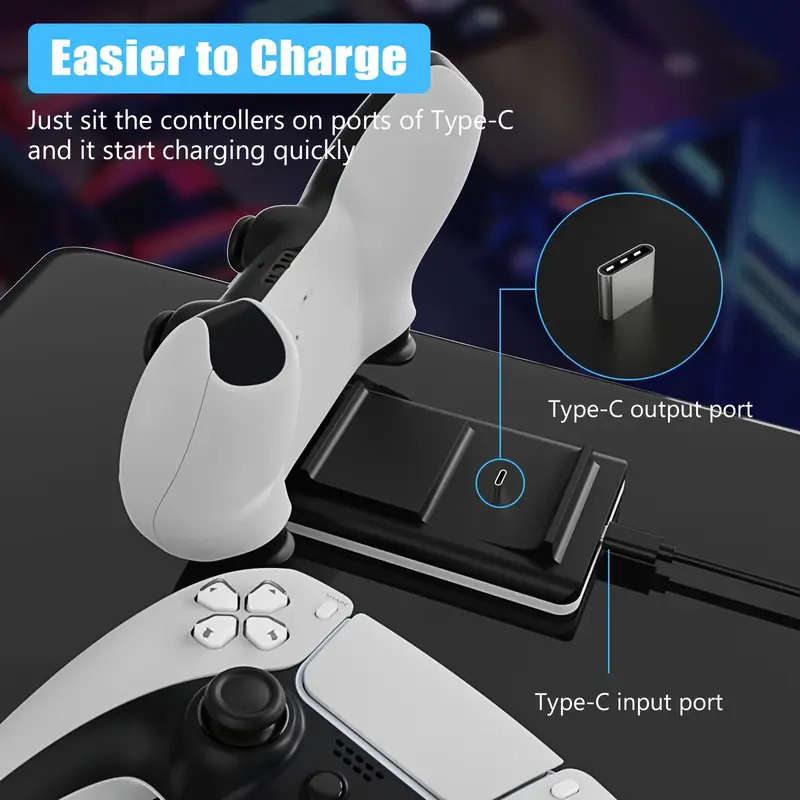 PS5 controller charging station - Dual USB-C fast charging dock for PlayStation 5 gamepads