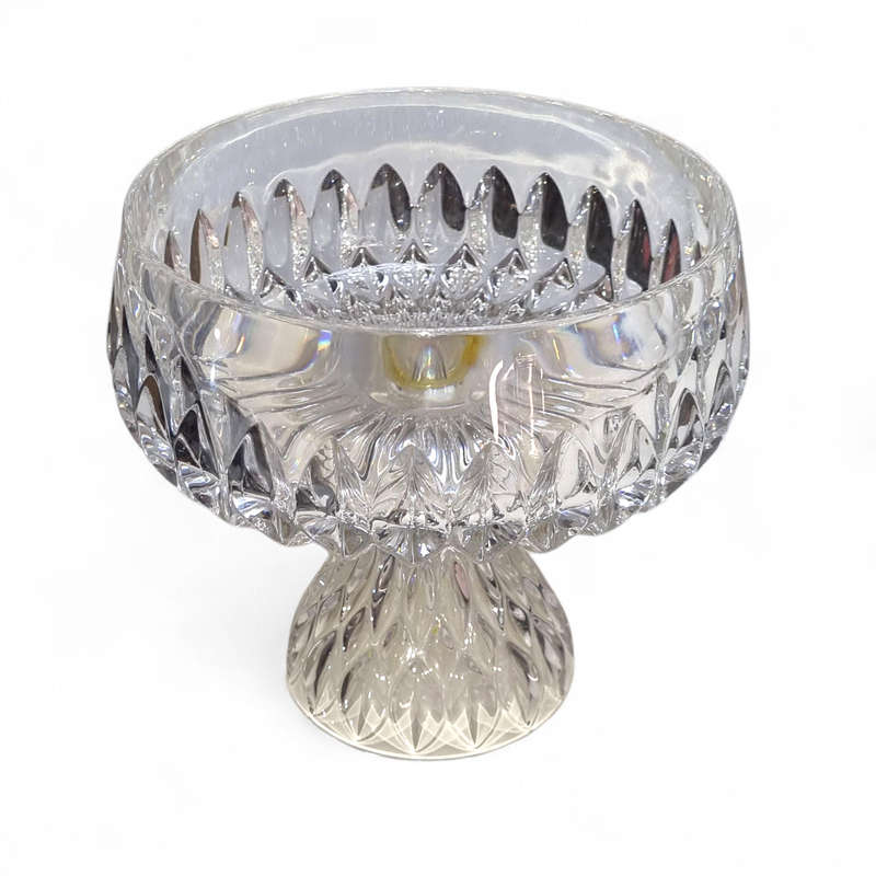 Heavy cut glass cake stand (read)