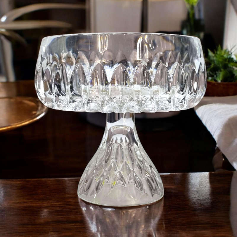 Heavy cut glass cake stand (read)