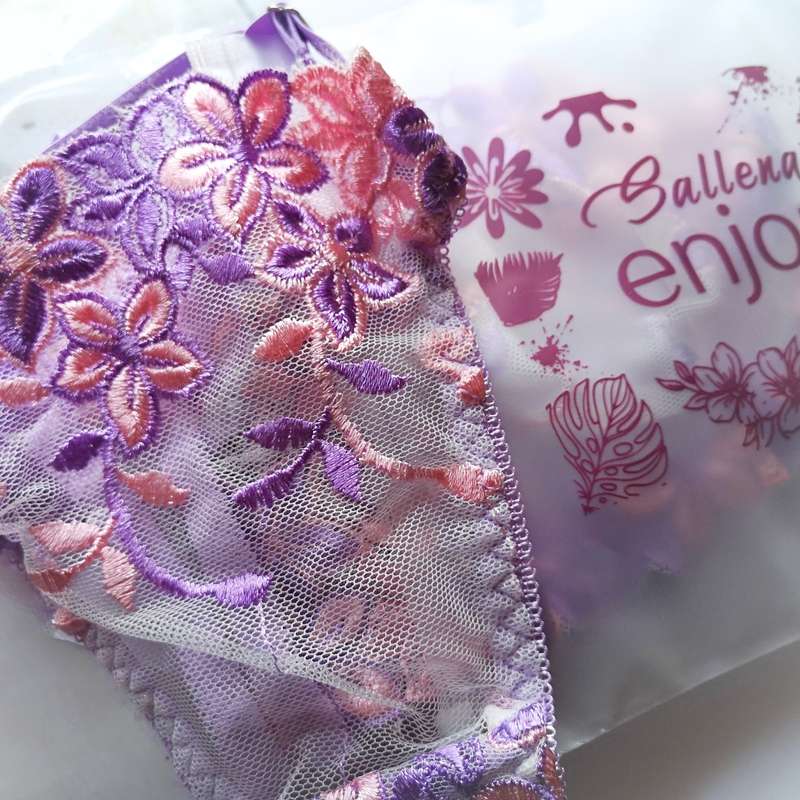 Lilac Purple 2-Piece Sexy See Through Embroidered Mesh Lace Matching Bra & Panty Lingerie Set