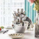 Ubaoshang 24-Piece Stainless Steel Cutlery Set with Modern Egg Holder  Flatware for 6