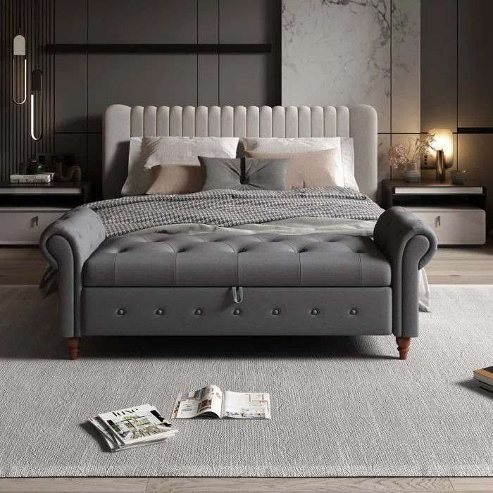 Queen size velvet Flip Top Storage Bench with storage box