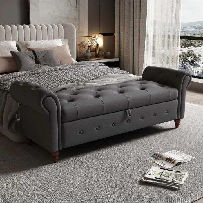 Queen size velvet Flip Top Storage Bench with storage box