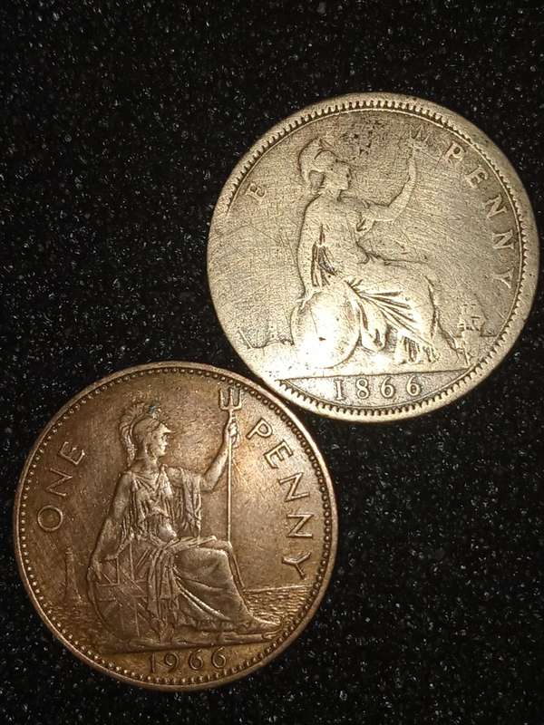 1866+1966 UK 1penny coins