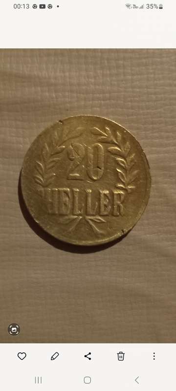 1916 DOA 20 heller coin