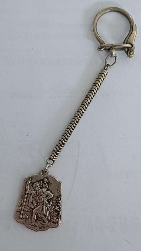 Vintage Religious Saint Christopher Medal / Key Chain with Car