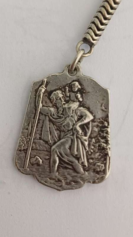 Vintage Religious Saint Christopher Medal / Key Chain with Car