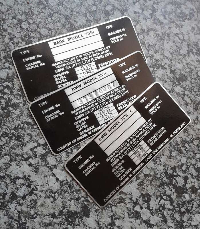 Bmw Vin tags