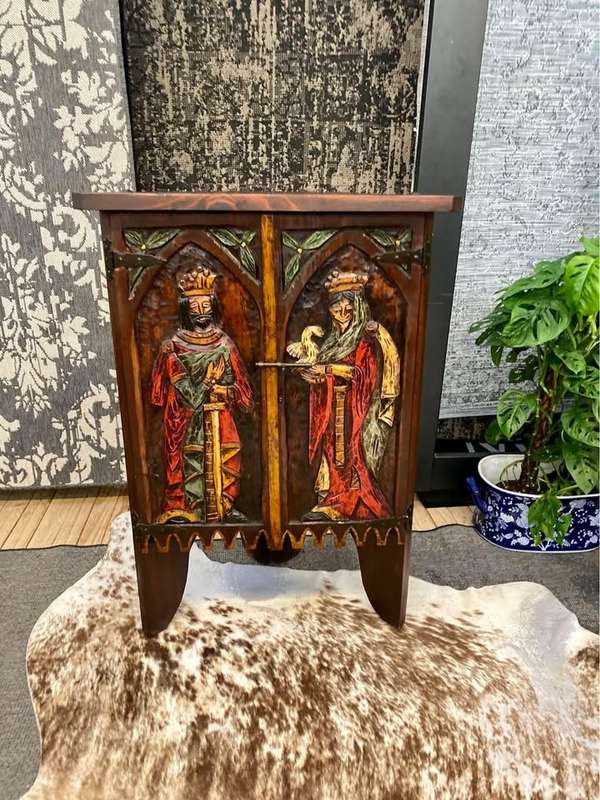 Antique Spanish Oak carved corner cabinet (circa 1896)