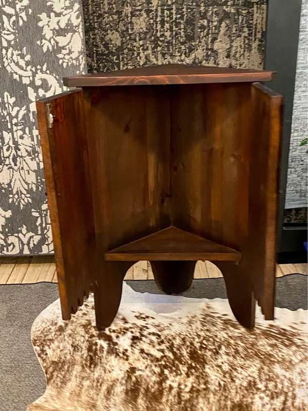 Antique Spanish Oak carved corner cabinet (circa 1896)