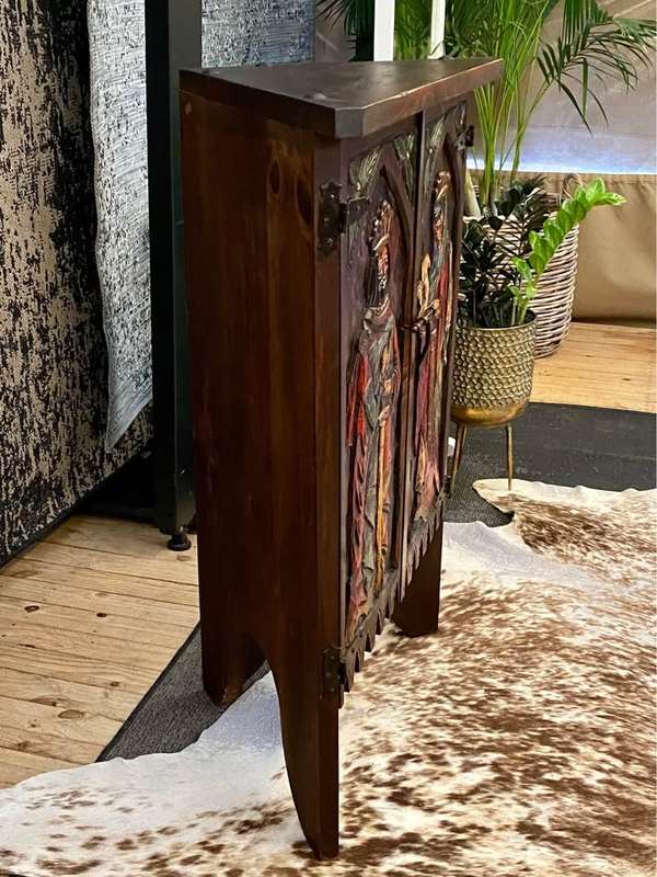 Antique Spanish Oak carved corner cabinet (circa 1896)