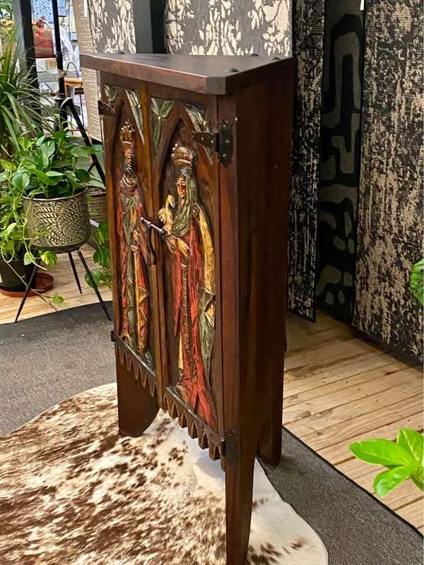 Antique Spanish Oak carved corner cabinet (circa 1896)