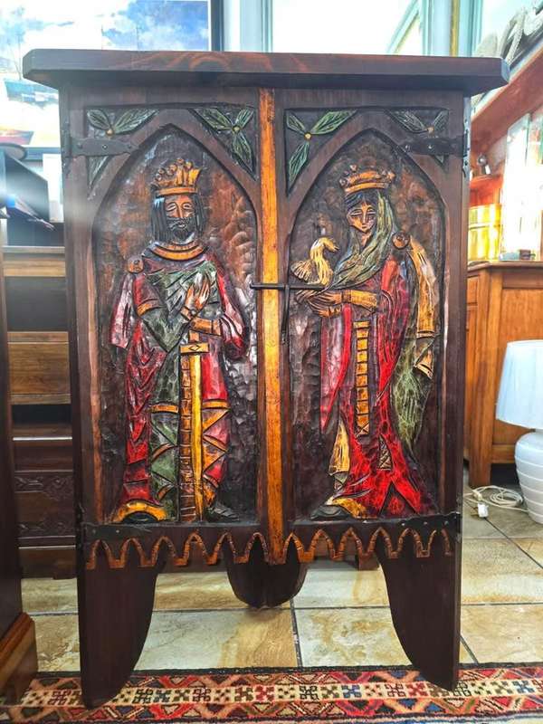 Antique Spanish Oak carved corner cabinet (circa 1896)