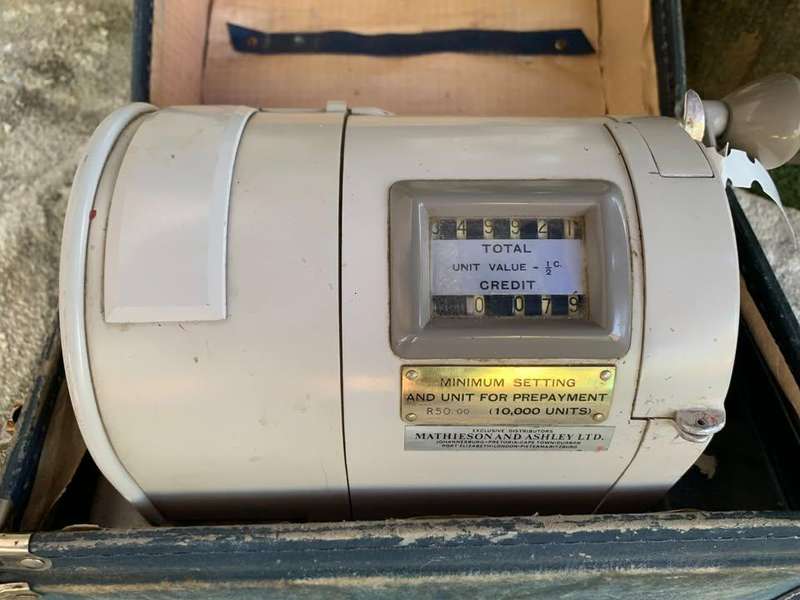 Antique franking machine in its original box