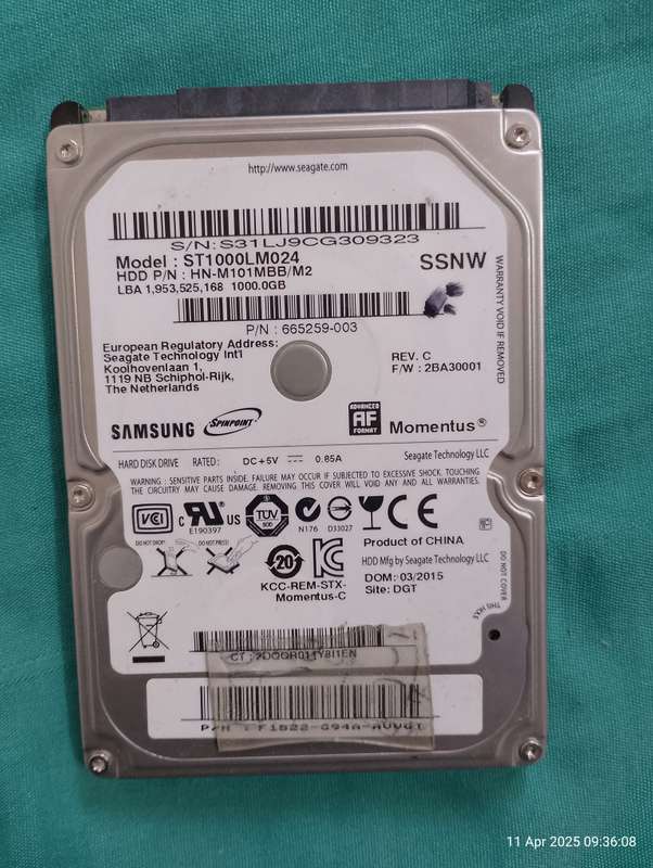 1 terabyte laptop hard drive (second hand)