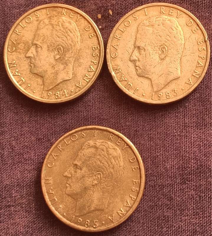 Spain 100 Pesetas Coin Set (1983, 1984, 1985)  Juan Carlos