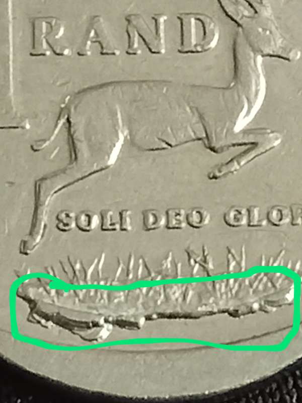 Title: 2018 South Africa R1 Coin  Rare Die Break Error Covering AL Mintmark
